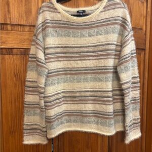 Hatley Cream Striped Scoop Neck Sweater with Gray and Brown Bands